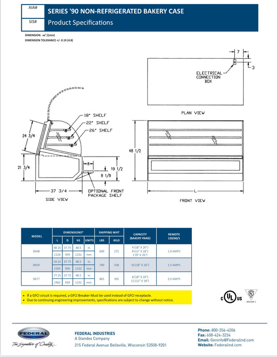 Black Exterior Color SN-48 Non-Refrigerated Dry Case 48" x 37.75" x 48" - Donut-Equipment.com