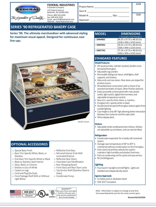 White Exterior Color Federal SNR59SC SERIES '90 Refrigerated Bakery Case 59" x 37.75" x 48" - Donut-Equipment.com