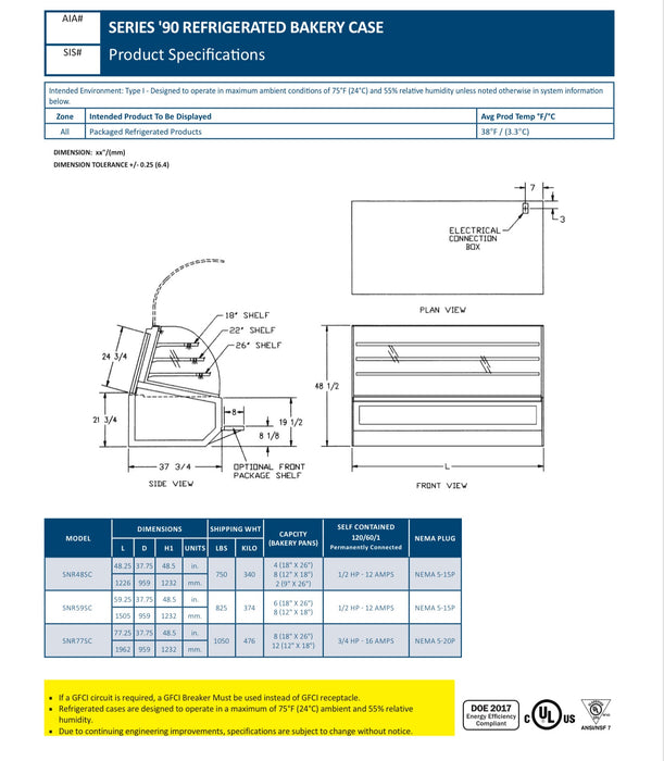 White Exterior Color Federal SNR59SC SERIES '90 Refrigerated Bakery Case 59" x 37.75" x 48" - Donut-Equipment.com