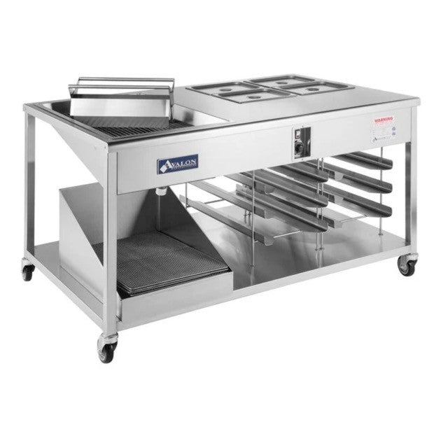 Avalon (HI24G26) "24 x24" Heated Icing with an 18" x 26" compatible Glazer (Not Heated), built into a Stainless Prep Table - Donut-Equipment.com