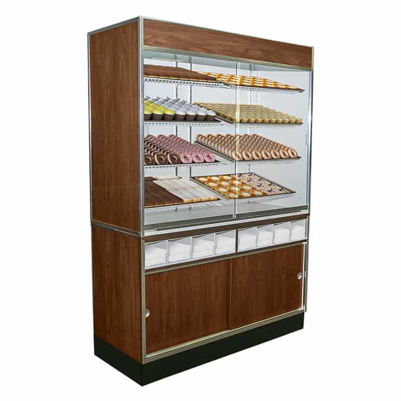 Jahabow Bakery Wall Display Case 58.5"L x 24"D x 83.5"H – Aluminum, Tempered Glass, w/ 4 Shelves, Non-Refrigerated - Donut-Equipment.com