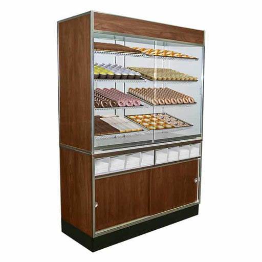 Jahabow Bakery Wall Display Case 58.5"L x 24"D x 83.5"H – Aluminum, Tempered Glass, w/ 4 Shelves, Non-Refrigerated - Donut-Equipment.com