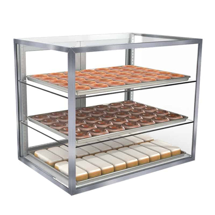 Jahabow 9200 Series 29"L x 20"D x 24"H Countertop Bakery Display Case – Aluminum, Tempered Glass, w/ 2 Shelves, Non-Refrigerated - Donut-Equipment.com