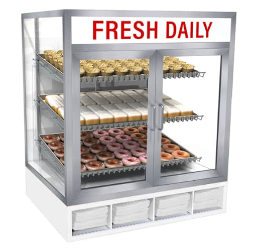 Jahabow 92500 Series 31"L x 24"D x 36"H Countertop Donut/Pastry Display Case – Aluminum, Tempered Glass, w/ 3 Shelves, Non-Refrigerated - Donut-Equipment.com