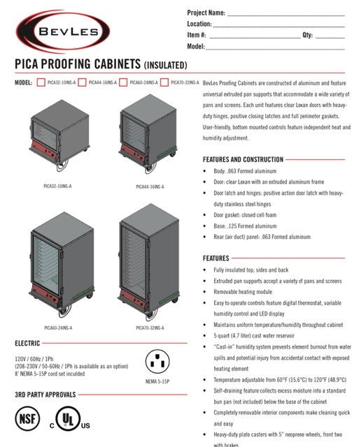 Bevles Model: PICA70-32-A-4R1 (230V) Single Door Right Hand Hinge (Non-Insulated) Proofing Cabinet