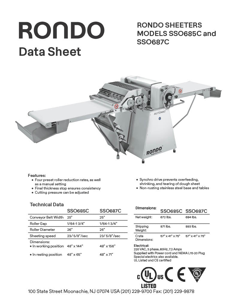 SSO 687C Automat Cutomat - Sheets and Cuts Donuts and other Pastries - 220-V, 60-Hz, 3-phase