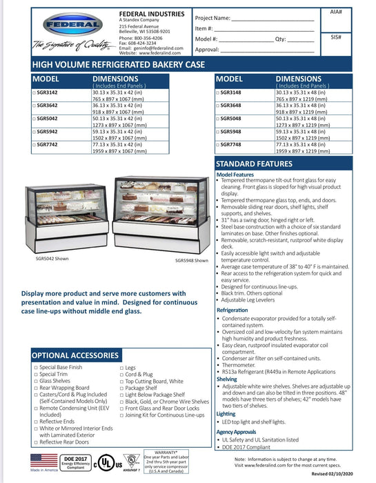 Montana Walnut External Color SGR5948 Refrigerated High Volume Series Display Case 59" x 35.31" x 48"