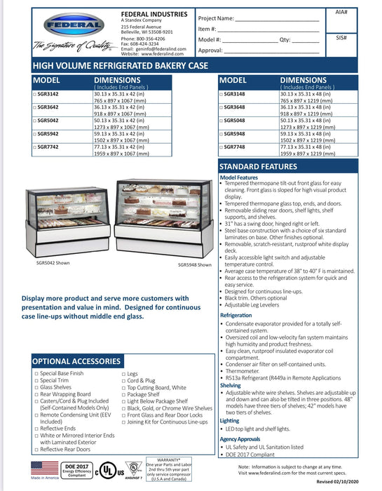 Black Exterior Color SGR3642 Refrigerated High Volume Series Display Case 36" x 35.31" x 42" - Donut-Equipment.com