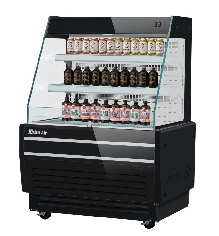 Turbo Air TBA37-50N-B 37" Black Horizontal Refrigerated Open Display Merchandiser w/ (2) Shelves, 115v - Donut-Equipment.com