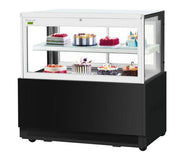 Turbo Air TBP60-46FN-B 59" Straight Glass Refrigerated Bakery Display Case, 2 Levels, Black Exterior, Lift-Up Front Glass, 115v - Donut-Equipment.com