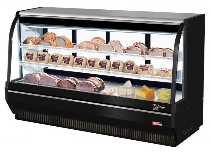 Turbo Air TCDD-96H-B-N 96-1/2" Curved Glass Full-Service Deli Display Case, 3 Levels, Black Exterior, 115v - Donut-Equipment.com