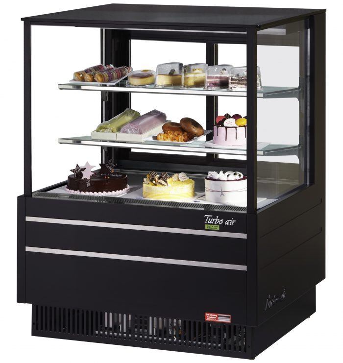 Turbo Air TCGB-36UF-B-N 36-1/2" Straight Glass Full-Service Bakery Display Case, 3 Levels, Black Exterior, 115v - Donut-Equipment.com
