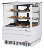 Turbo Air TCGB-36UF-DR-W 36" Straight Glass Full-Service Dry Bakery Display Case, 3 Levels, White Exterior, 115v - Donut-Equipment.com