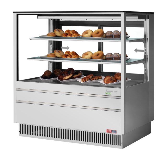 Turbo Air TCGB-48UF-DR-S 48" Straight Glass Full-Service Dry Bakery Display Case, 3 Levels, Stainless Steel Exterior, 115v - Donut-Equipment.com