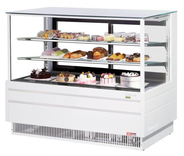 Turbo Air TCGB-60UF-W-N 60-1/2" Refrigerated Straight Glass Full-Service Bakery Display Case, 3 Levels, White Exterior, 115v - Donut-Equipment.com