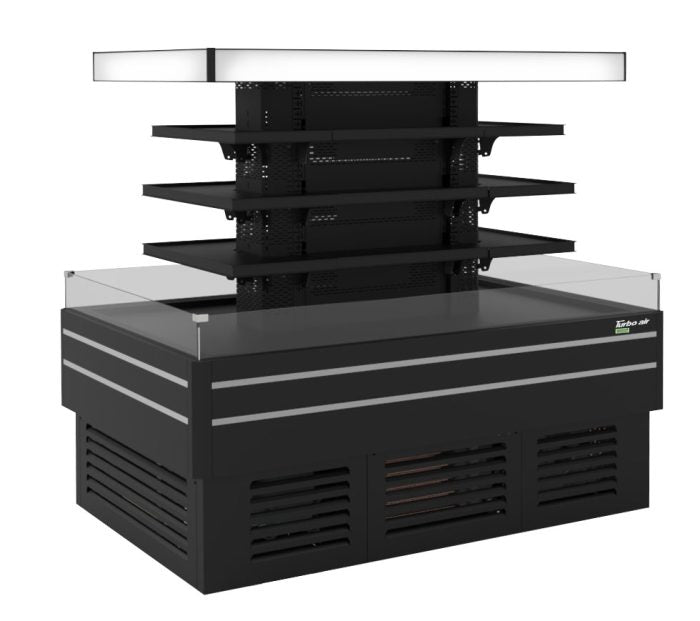 Turbo Air TIOM-24CSCB-N 72" Square Glass Island Open Air Merchandiser, 24 Cu. Ft., Self-Serve, Black, 220v - Donut-Equipment.com