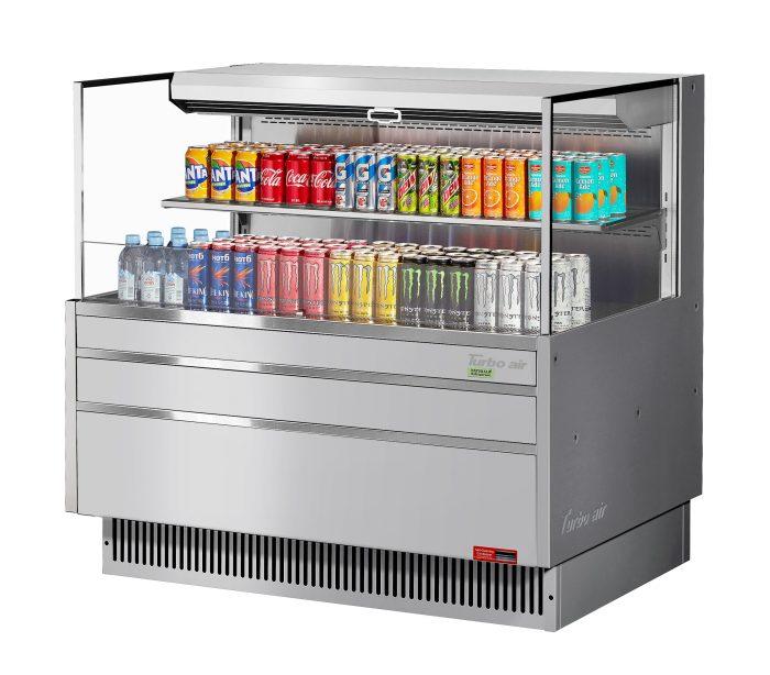 Turbo Air TOM-48L-UF-S-2S-N 46 3/4" Stainless Steel Low Profile Horizontal Open Air Cooler w/ (2) Levels – Ultra Front Merchandiser, 115v - Donut-Equipment.com