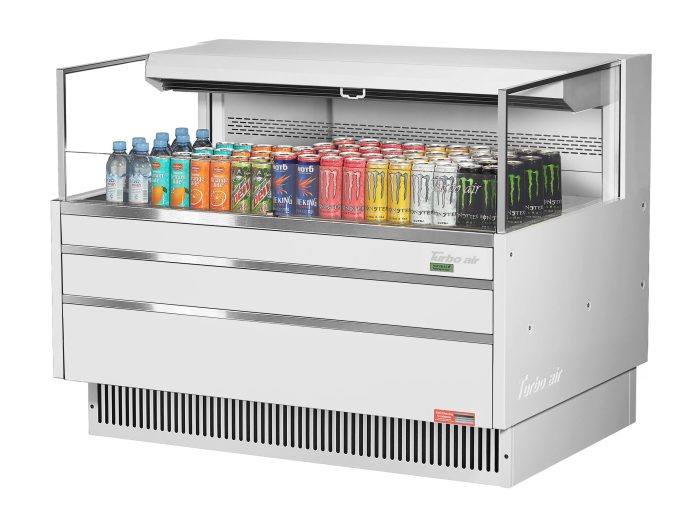 Turbo Air TOM-48L-UF-W-1S-N 46 3/4" White Low Profile Horizontal Open Air Cooler w/ (1) Level – Ultra Front Merchandiser, 115v - Donut-Equipment.com