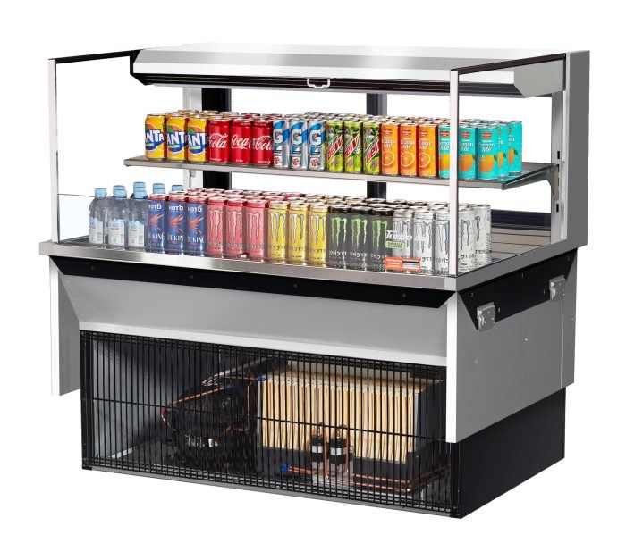 Turbo Air TOM-48L-UFD-S-2SI-N 48" Drop-In Horizontal Open Air Cooler w/ (2) Levels – Stainless Steel Exterior, 115v - Donut-Equipment.com