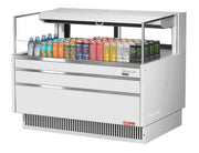 Turbo Air TOM-48L-UFD-W-1S-N 46 3/4" White Low Profile Horizontal Open Air Cooler w/ (1) Level – Ultra Front Deluxe Merchandiser, 115v - Donut-Equipment.com