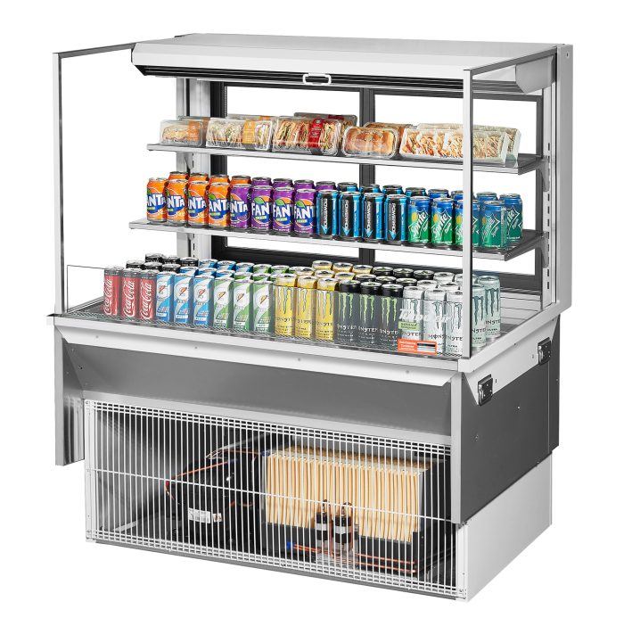 Turbo Air TOM-48L-UFD-W-3SI-N 48" Drop-In Horizontal Open Air Cooler w/ (3) Levels – White Exterior, 115v - Donut-Equipment.com