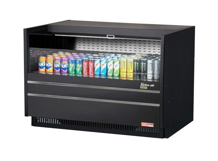 Turbo Air TOM-48UC-B-N 48 1/4" Horizontal Open Air Cooler w/ (1) Level – Black Exterior, 115v - Donut-Equipment.com