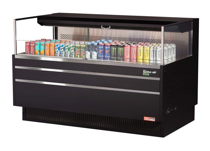 Turbo Air TOM-60L-UF-B-1S-N 58 3/4" Black Low Profile Horizontal Open Air Cooler w/ (1) Level – Ultra Front Merchandiser, 115v - Donut-Equipment.com