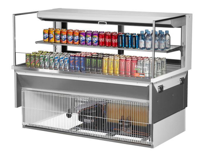 Turbo Air TOM-60L-UFD-W-2SI-N 60" Drop-In Horizontal Open Air Cooler w/ (2) Levels – White Exterior, 115v - Donut-Equipment.com