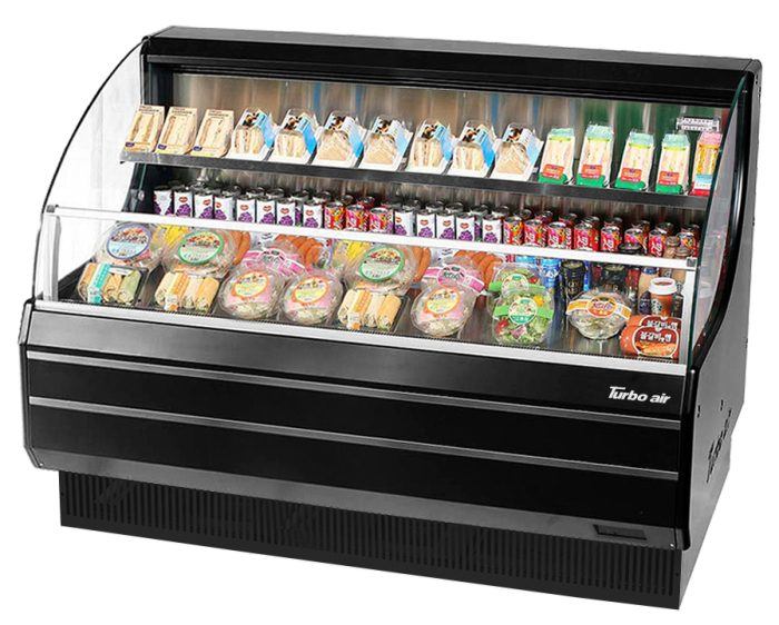 Turbo Air TOM-60LB-N 63 1/4" Horizontal Open Air Cooler w/ (2) Levels – Low Profile, Black Exterior, 115v - Donut-Equipment.com