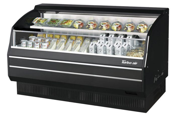 Turbo Air TOM-60LB-SP-N 63 3/8" Black Low Profile Horizontal Open Air Cooler – Refrigerated Merchandiser w/ (2) Levels, 115v - Donut-Equipment.com