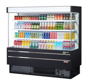 Turbo Air TOM-60MSEB-N 63 1/4" Black Narrow Depth Vertical Open Air Cooler / Air Curtain Display Case with (4) Levels, 115v - Donut-Equipment.com