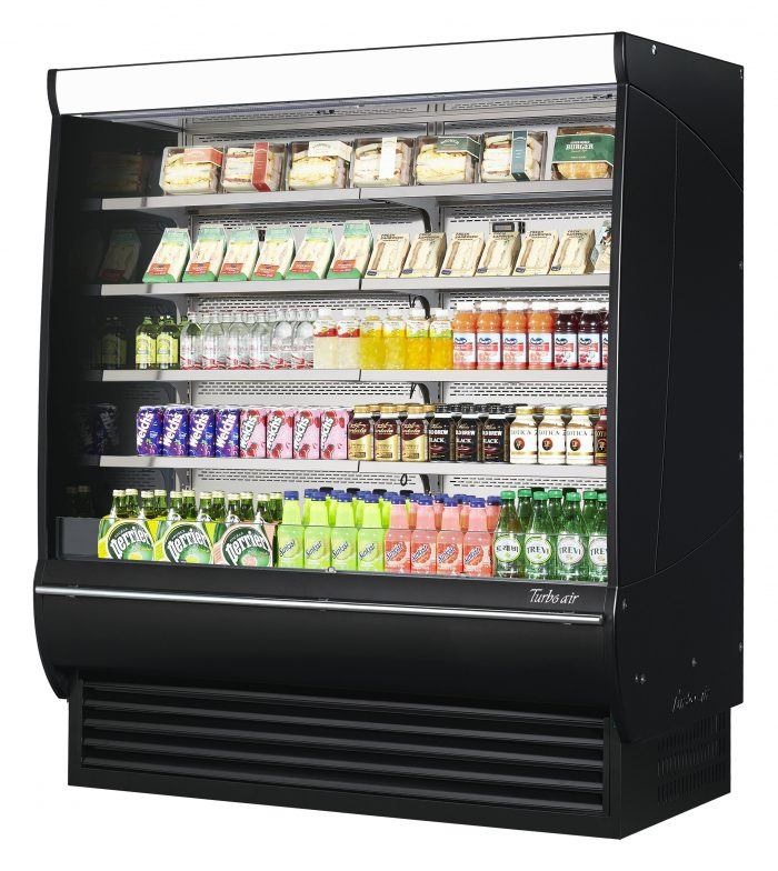 Turbo Air TOM-72DXB-SP-N 68 3/4" Black Extra Deep Vertical Open Air Cooler w/ Solid Side Panels, (5) Levels, 220v/1ph - Donut-Equipment.com