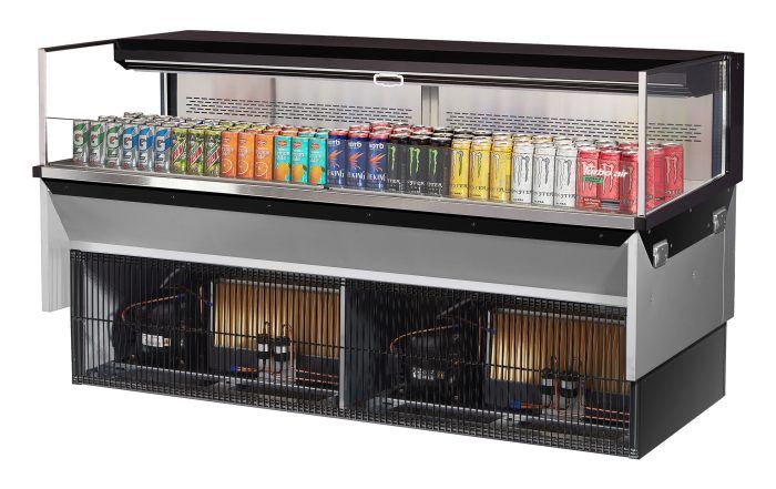 Turbo Air TOM-72L-UF-B-1SI-N 71 7/8" Drop-In Horizontal Open Air Cooler w/ (1) Level – Black Exterior, 220v/1ph - Donut-Equipment.com