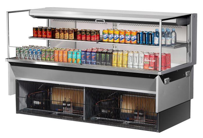 Turbo Air TOM-72L-UF-S-2SI-N 72" Stainless Steel Drop-In Refrigerated Open Display Case Merchandiser w/ (2) Levels, 220v/1ph - Donut-Equipment.com