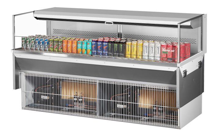 Turbo Air TOM-72L-UF-W-1SI-N 71 7/8" Drop-In Horizontal Open Air Cooler w/ (1) Level – White Exterior, 220v/1ph - Donut-Equipment.com