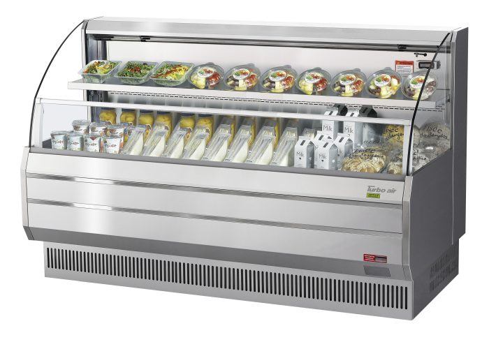 Turbo Air TOM-75LS-N 75" Low Profile Horizontal Open Air Cooler – Stainless Steel Refrigerated Curtain Merchandiser w/ (2) Levels, 115v - Donut-Equipment.com