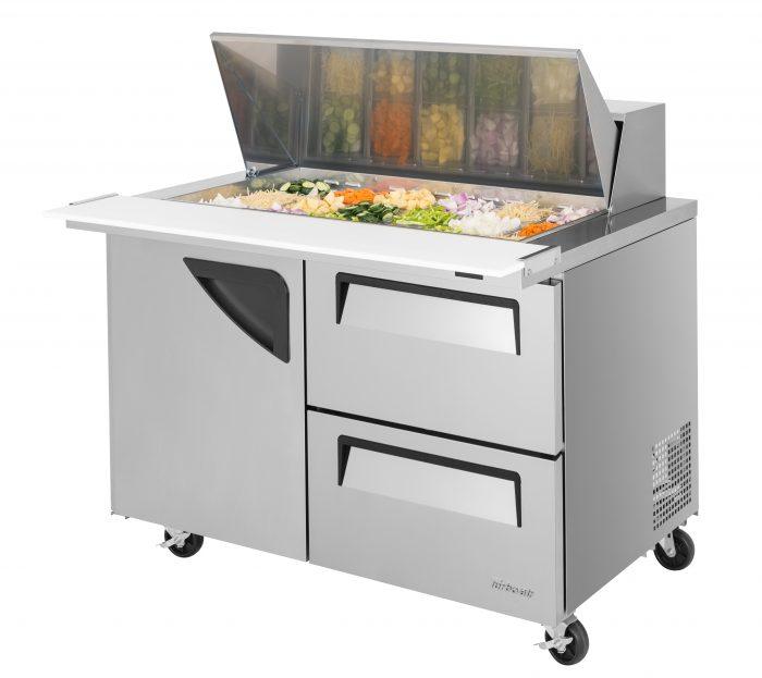 Turbo Air Super Deluxe TST-48SD-18-D2-N 48" 1 Door 2 Drawer Mega Top Refrigerated Sandwich Prep Table - Donut-Equipment.com