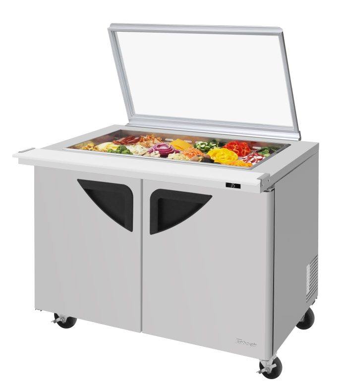 Turbo Air TST-48SD-18-N-GL 48" 2 Door Mega Top Hinged Glass Lid Refrigerated Sandwich Prep Table - Donut-Equipment.com