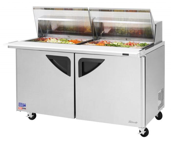 Turbo Air Super Deluxe TST-60SD-24-N-CL 60" 2 Door Refrigerated Mega Top Sandwich Prep Table with Clear Lid - Donut-Equipment.com
