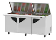 Turbo Air Super Deluxe TST-72SD-30-N-FL 72" 3 Door Mega Top Refrigerated Sandwich Prep Table with Flat Lid - Donut-Equipment.com
