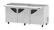 Turbo Air Super Deluxe TST-72SD-30-N-FL 72" 3 Door Mega Top Refrigerated Sandwich Prep Table with Flat Lid - Donut-Equipment.com