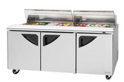 Turbo Air Super Deluxe TST-72SD-N-CL 72" 3 Door Refrigerated Sandwich Prep Table with Clear Lid - Donut-Equipment.com