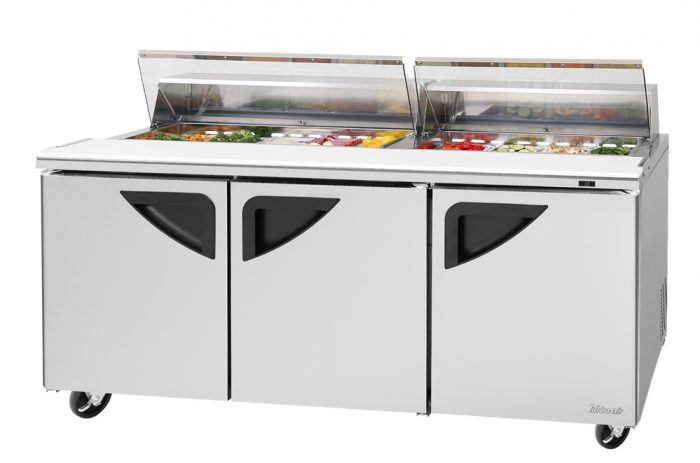 Turbo Air Super Deluxe TST-72SD-N-CL 72" 3 Door Refrigerated Sandwich Prep Table with Clear Lid - Donut-Equipment.com