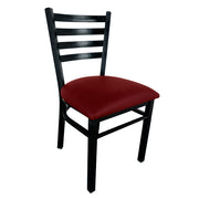 Omcan Metal Ladder Back Chair with Burgundy Vinyl Seat – Commercial Restaurant Dining Chair with Black Steel Frame and Upholstered Vinyl Seat Design - Donut-Equipment.com