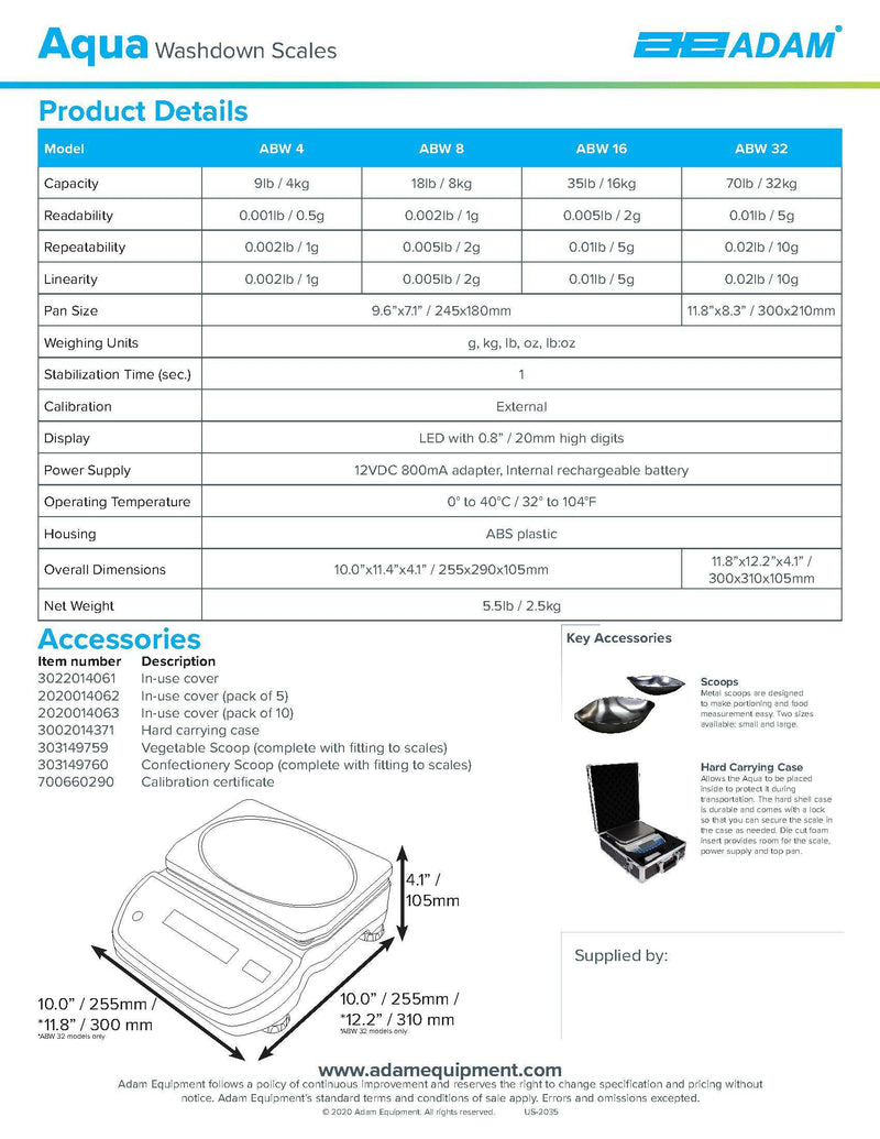 Aqua Washdown Scales ABW-4 - Donut-Equipment.com