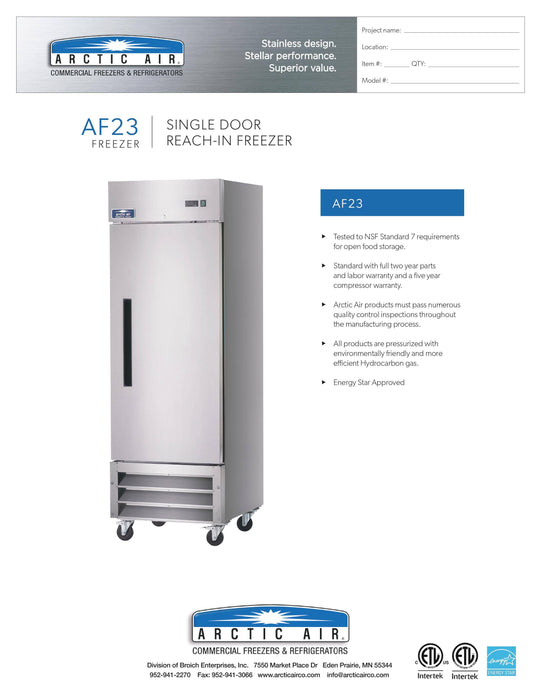 Arctic Air AF23 1 Door Reach-In Freezer