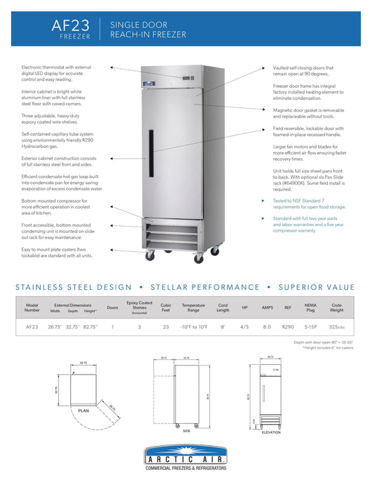 Arctic Air AF23 1 Door Reach-In Freezer