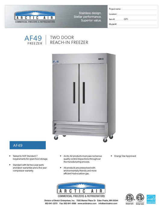 Arctic Air AF49 Two Section Reach-In Freezer