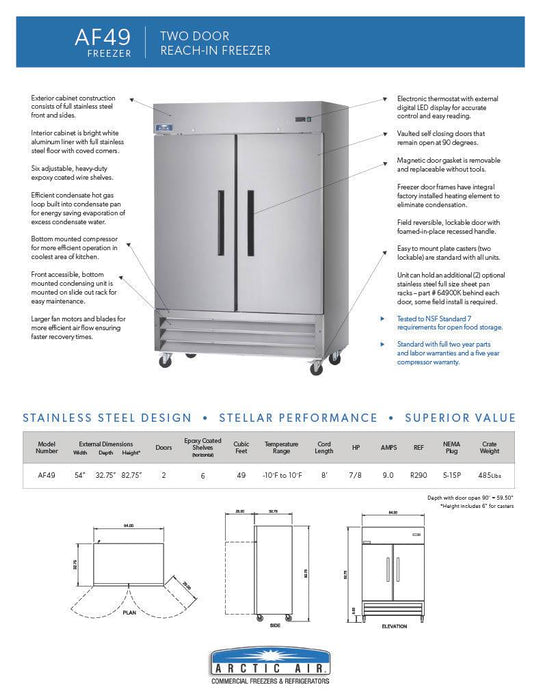 Arctic Air AF49 Two Section Reach-In Freezer