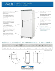 Arctic Air AWF25 White Single Door Reach In Freezer - Donut-Equipment.com